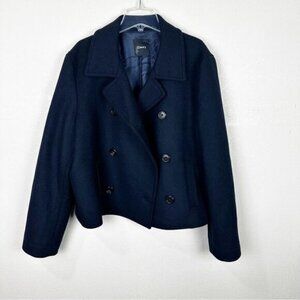 Theory Wool Navy Double Breasted Crop Trench Coat Jacket Size 16